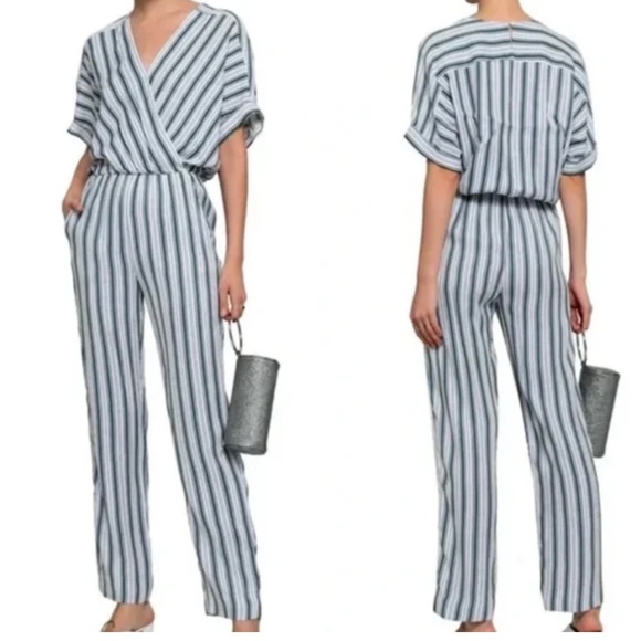 Maje Green and white striped jumpsuit size 2 - Picture 1 of 5